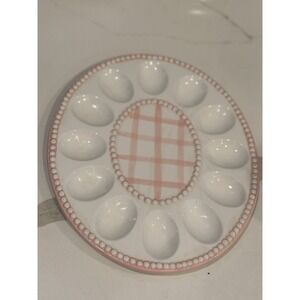 10" Oval Deviled Egg Serving Platter Pink White Checkerboard Decorative Festive